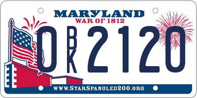 MD license plate 0BK2120