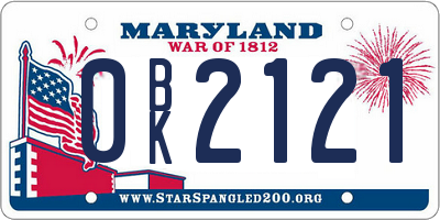 MD license plate 0BK2121
