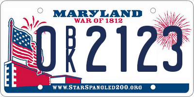 MD license plate 0BK2123