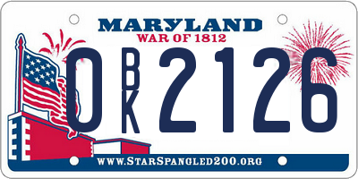 MD license plate 0BK2126