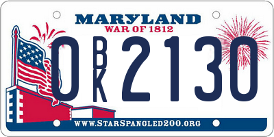 MD license plate 0BK2130