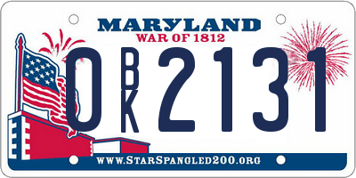 MD license plate 0BK2131