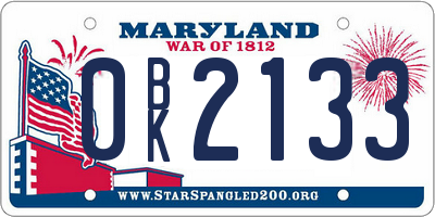 MD license plate 0BK2133