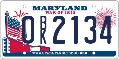 MD license plate 0BK2134