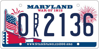MD license plate 0BK2136