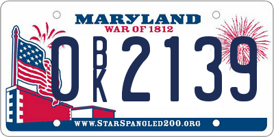 MD license plate 0BK2139
