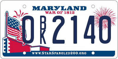 MD license plate 0BK2140