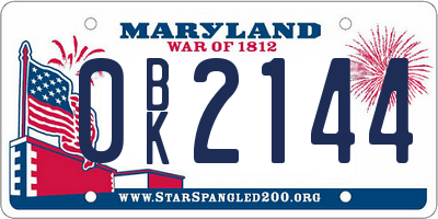 MD license plate 0BK2144