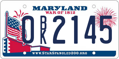 MD license plate 0BK2145
