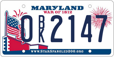 MD license plate 0BK2147