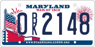MD license plate 0BK2148