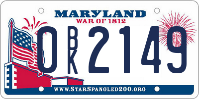 MD license plate 0BK2149