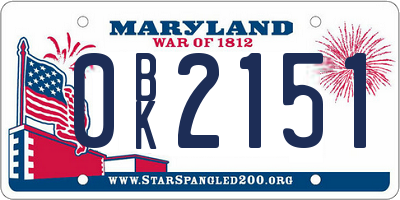 MD license plate 0BK2151