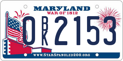 MD license plate 0BK2153