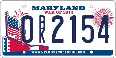 MD license plate 0BK2154