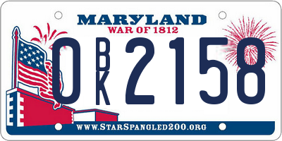 MD license plate 0BK2158