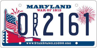 MD license plate 0BK2161