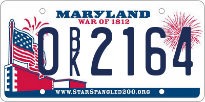 MD license plate 0BK2164