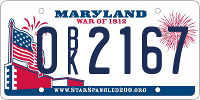 MD license plate 0BK2167
