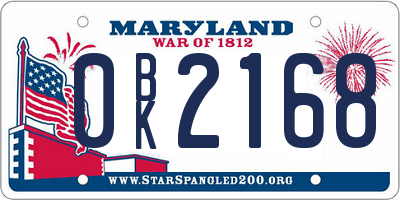 MD license plate 0BK2168