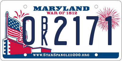 MD license plate 0BK2171