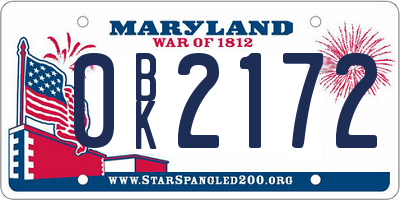 MD license plate 0BK2172