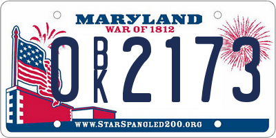 MD license plate 0BK2173