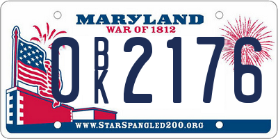 MD license plate 0BK2176
