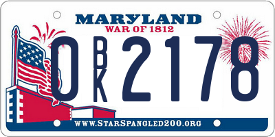 MD license plate 0BK2178