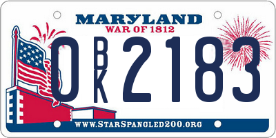 MD license plate 0BK2183