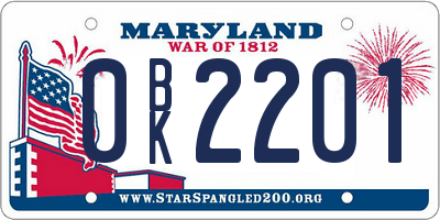 MD license plate 0BK2201