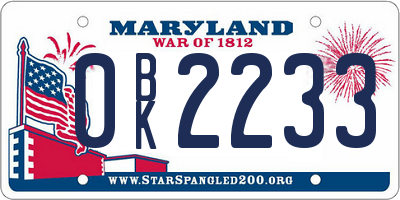 MD license plate 0BK2233