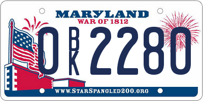 MD license plate 0BK2280