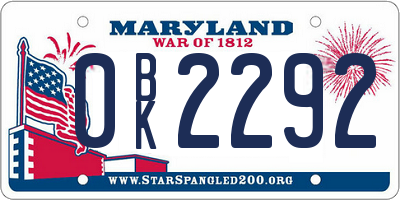 MD license plate 0BK2292