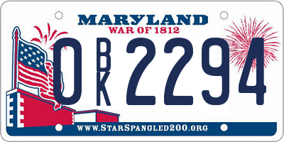 MD license plate 0BK2294