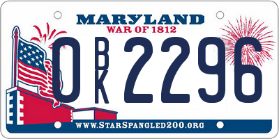 MD license plate 0BK2296