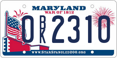 MD license plate 0BK2310