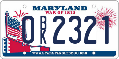 MD license plate 0BK2321