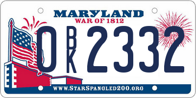 MD license plate 0BK2332