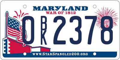 MD license plate 0BK2378