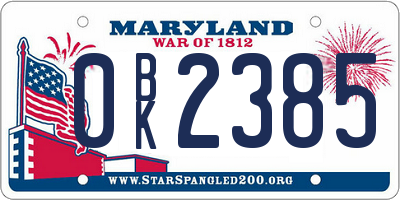 MD license plate 0BK2385