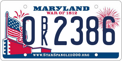 MD license plate 0BK2386