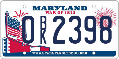 MD license plate 0BK2398