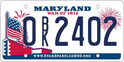 MD license plate 0BK2402