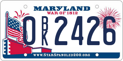 MD license plate 0BK2426