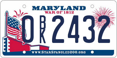 MD license plate 0BK2432