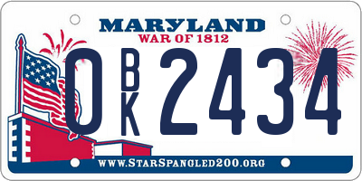 MD license plate 0BK2434