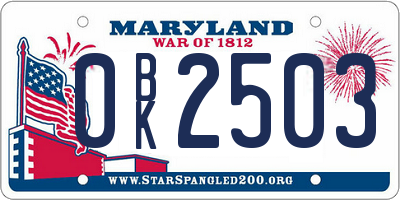 MD license plate 0BK2503