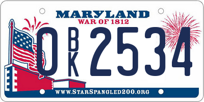 MD license plate 0BK2534