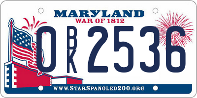 MD license plate 0BK2536